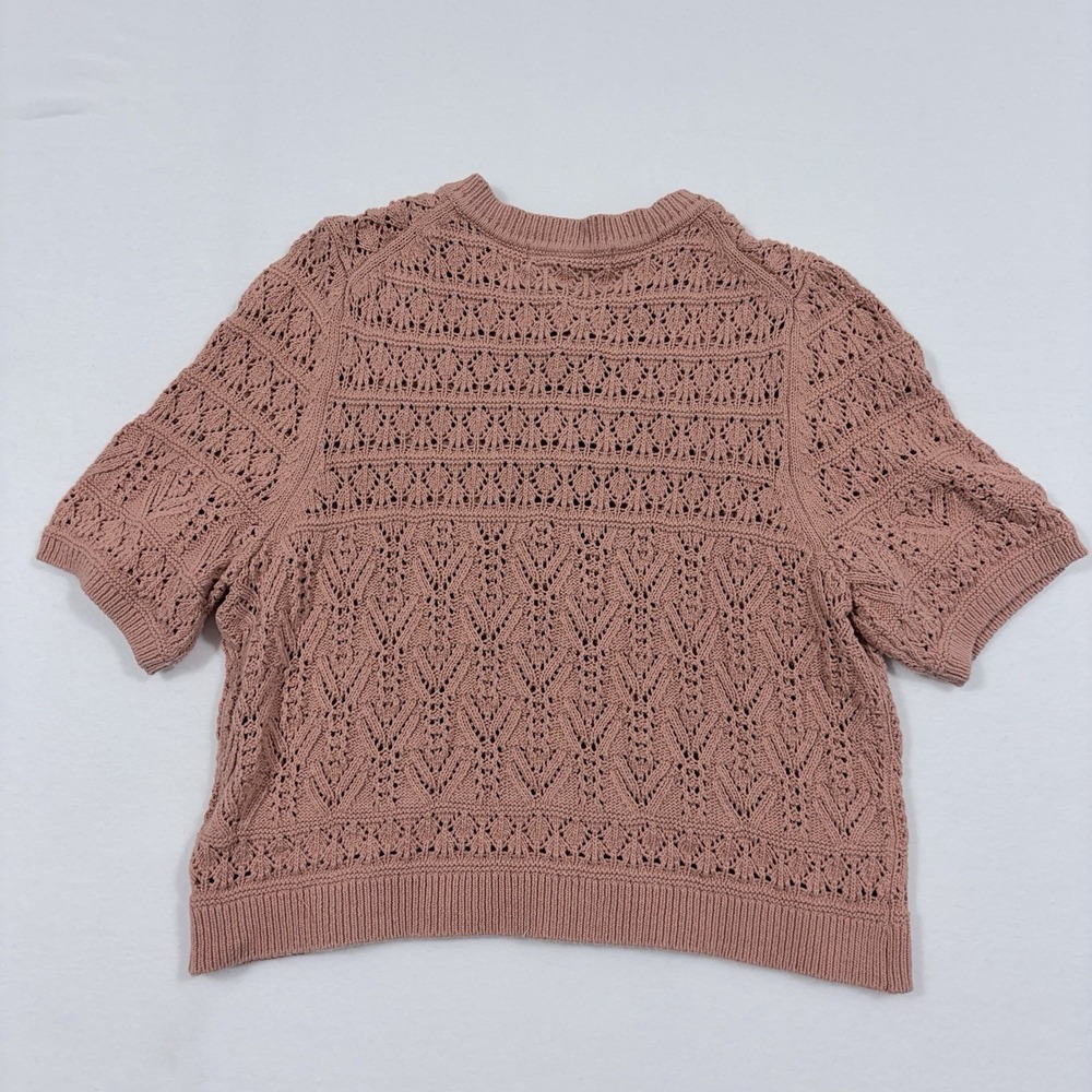 Boden Pointelle Knit Short Sleeve Cardigan Rose Pink Cottage Coastal Twee Sz M - Picture 2 of 8